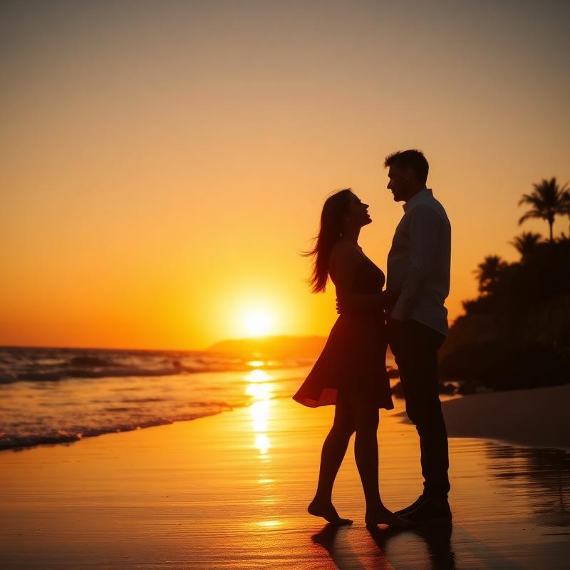 Romantic beach sunset photo